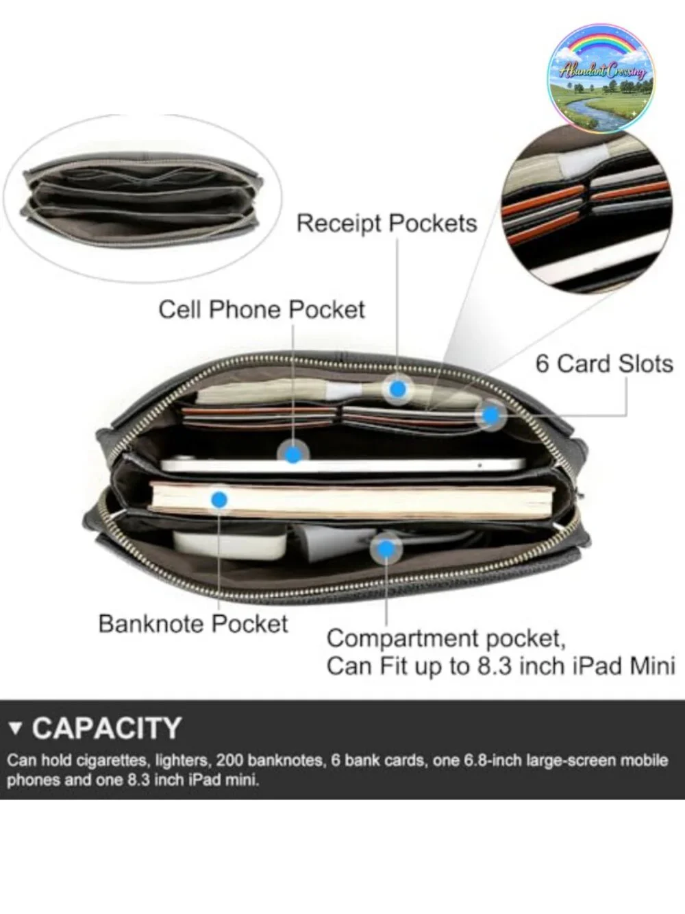 Full Grain Leather Anti-Theft Lock Clutch Bag with Handle for Men Travel Wallet